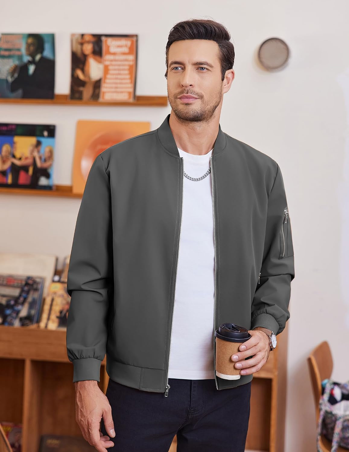 Men Bomber Jacket Lightweight Casual Fashion Stylish Windbreaker | Zip up Bomber Jacket, Water & Wind Proof Jacket with Zip Pocket, Fashion Stylish Lightweight Windbreaker for Spring Fall