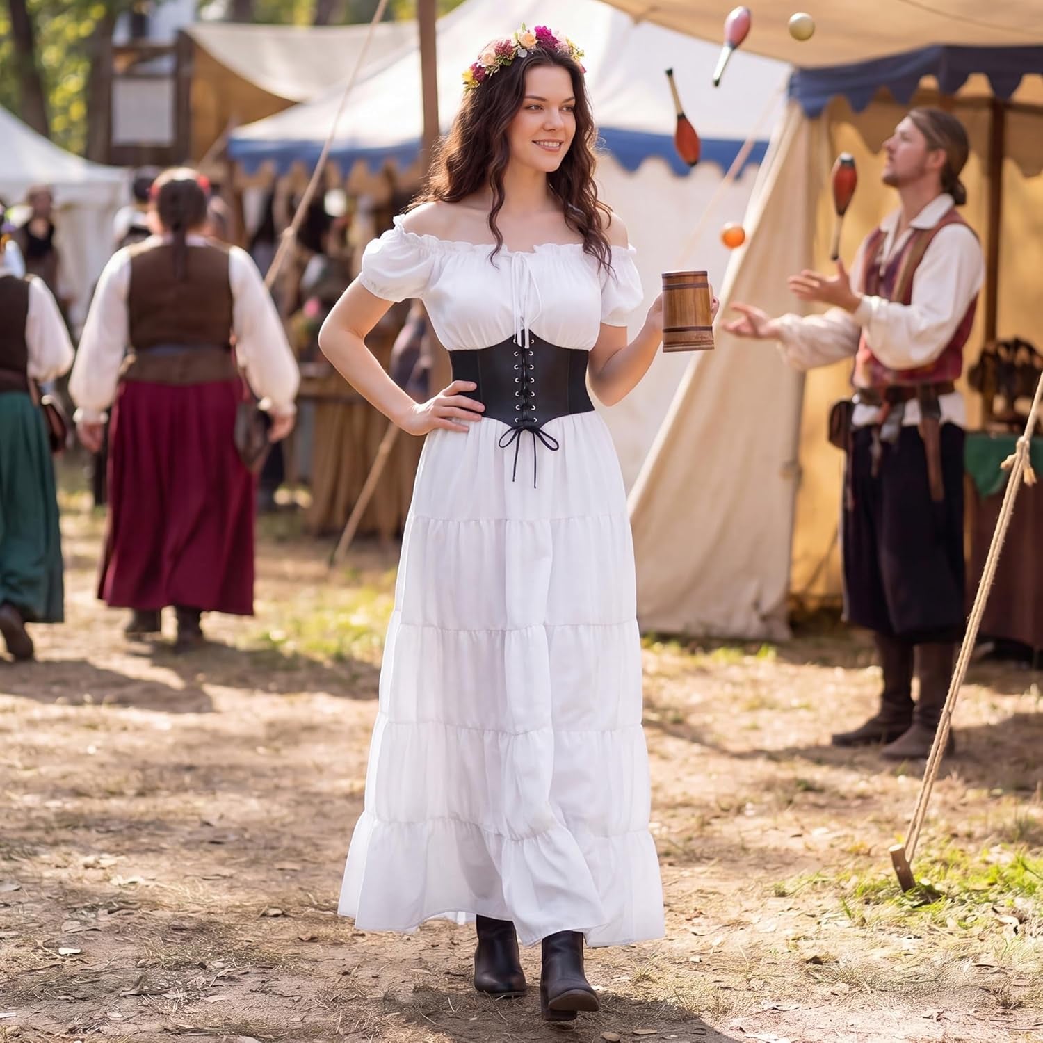 Renaissance Costume Women Dress: Medieval Costumes for Women Renaissance Dresses - Peasant Cottagecore Theme Party