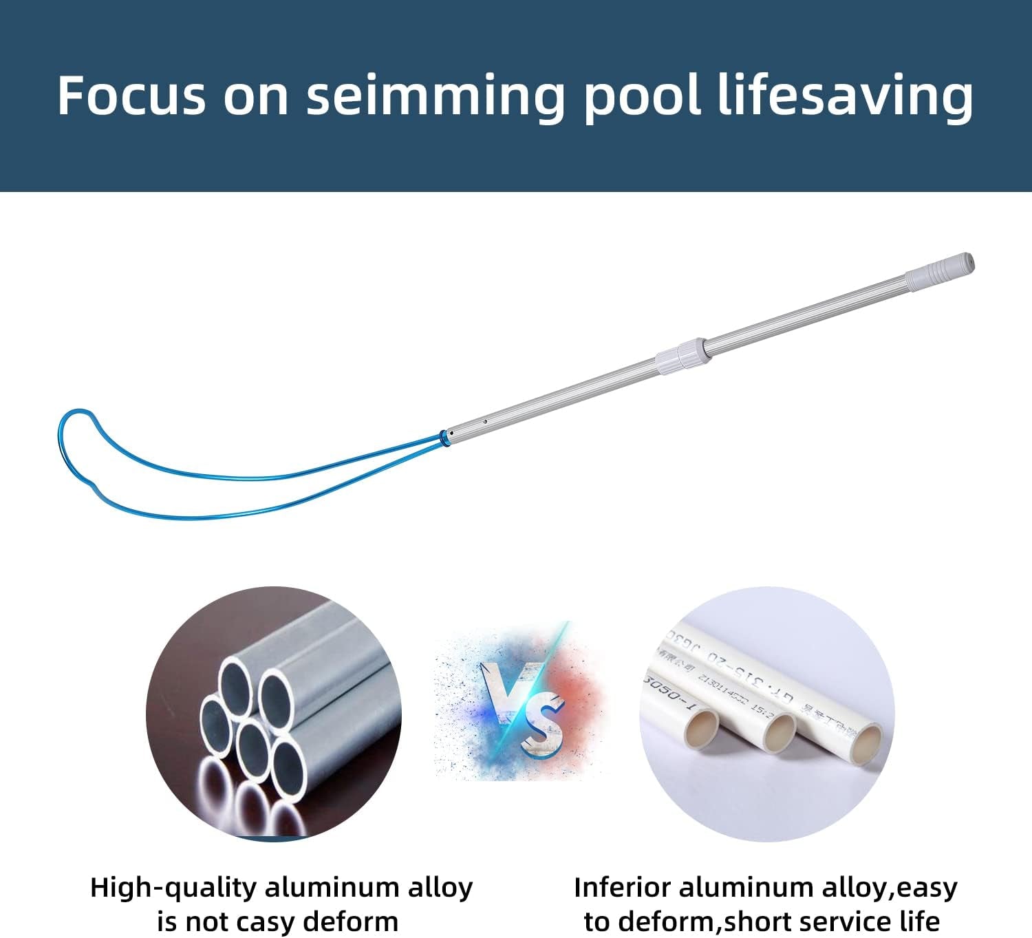 Safety Hook Pool Pole，Swimming Pool Safety Hook with 3.3 Foot Aluminum Telescopic Poles Emergency Life Preserving Saving Rescue Equipment for Drowning Swimmers/Cleaning Pool Walls