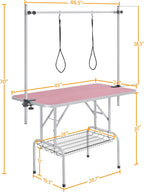 Yaheetech 46'' Pet Grooming Table for Large Dogs Adjustable Height - Portable Trimming Table Drying Table W/Arm/Noose/Mesh Tray Maximum Capacity up to 265Lb -Pink