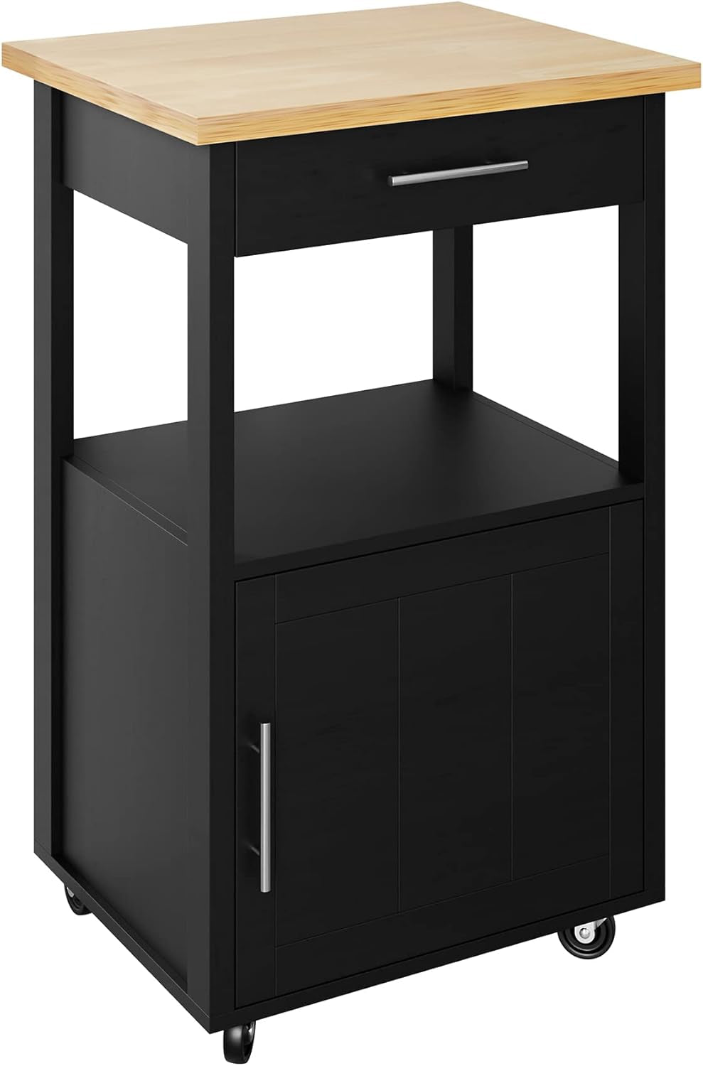 Kitchen Island Cart with Storage,Rolling Kitchen Island Side Table on Wheels with Worktop,Single Door Storage Cabinet and Drawer for Kitchen,Dinning Room, Black