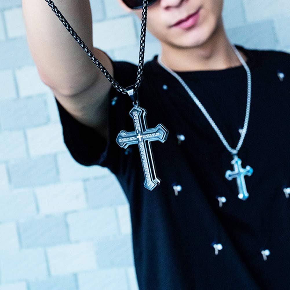 Men'S Cross Pendant Necklace Large Stainless Steel Cross Pendant Necklace for Men Women