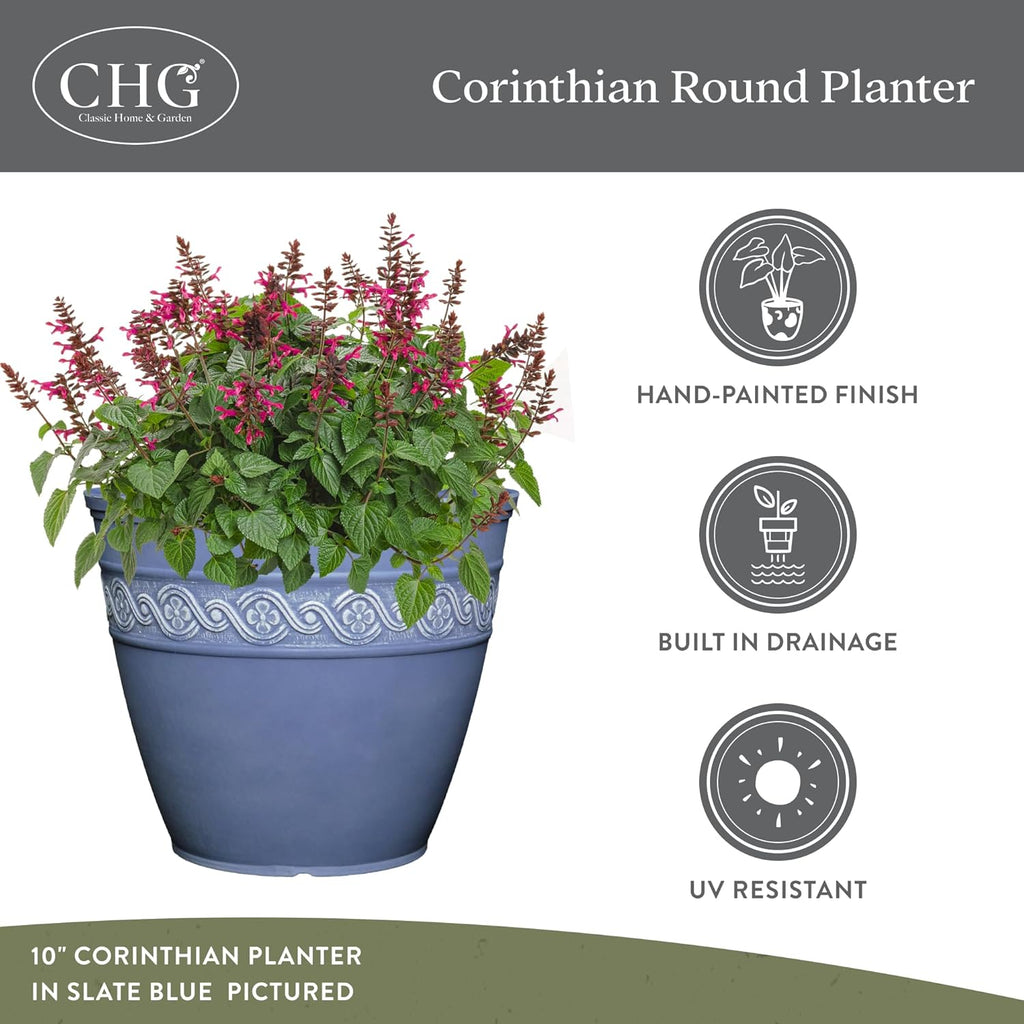 Classic Home and Garden by Growscape Corinthian Planter Pot(10" Desert Tan) | Classic Resin Plant Pots, Lightweight Indoor Outdoor Planter, Weather-Resistant, Great for Patio, Home & Garden Decor Accent