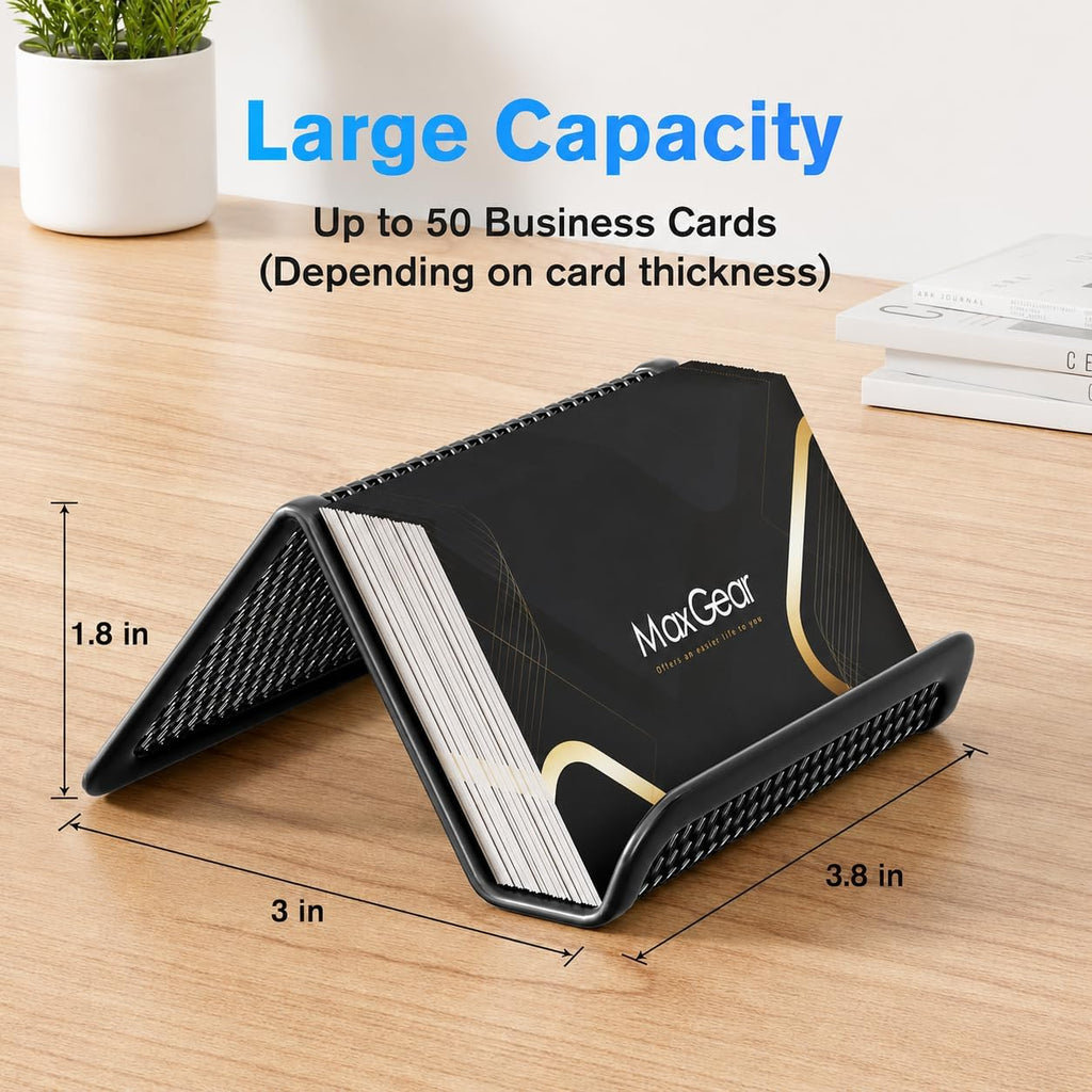 Mesh Business Card Holder 2 Pack | Black Metal Business Card Display Stand, Holds 50 Cards, Sturdy Display for Office, Reception Desk, Front Counter