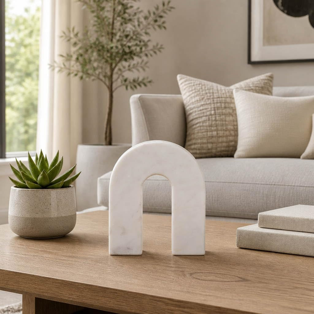 Marble Horseshoe Tabletop Decor White, Contemporary, 5" L X 2" W X 6" H