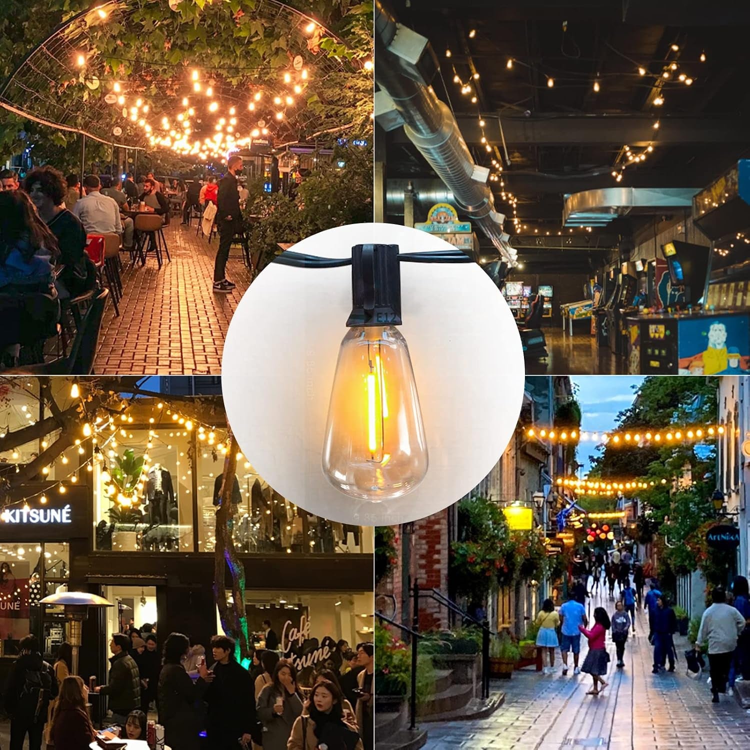 Outdoor String Lights 150FT LED ST38 Edison Vintage String Lights Outdoor Dimmable Warm 2200K with 75 Shatterproof Bulbs Plastic String Lights Waterproof for Patio Bistro Gazebo Lights