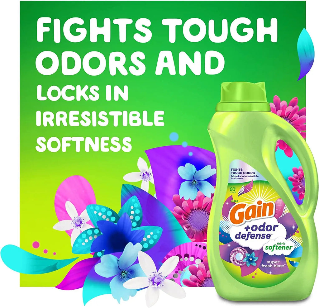 + Odor Defense Liquid Fabric Softener, Super Fresh Blast Scent, 140 Oz 190 Loads, HE Compatible