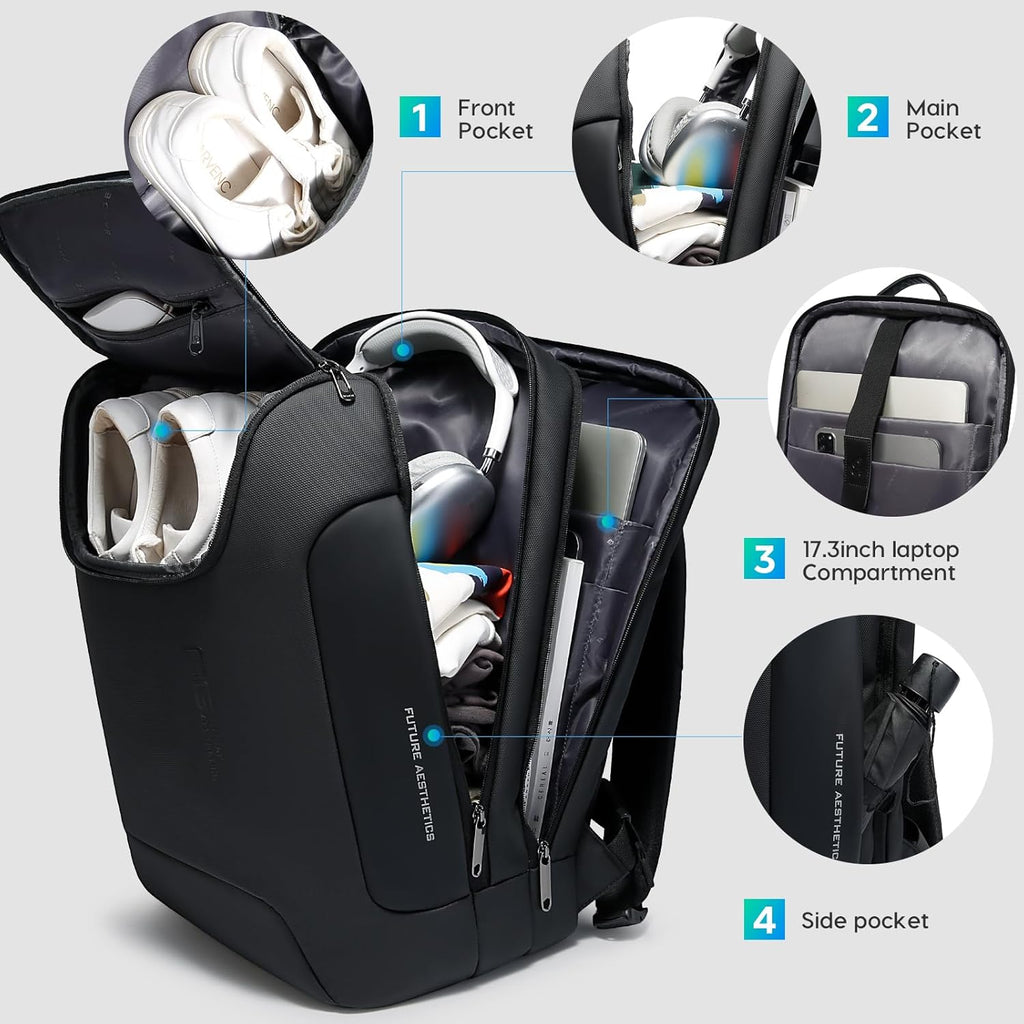 Men'S Laptop Backpack for 17.3Inch Notebook,Waterproof Fashion Travel Backpacks,High Tech Backpack with Water Bottle, Work Business Backpacks for Men and Women
