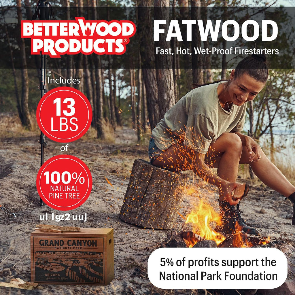 Limited Edition Protect the Parks Series All Natural Fatwood Fire Starter Sticks, 13 Pound Wooden Crate, Grand Canyon
