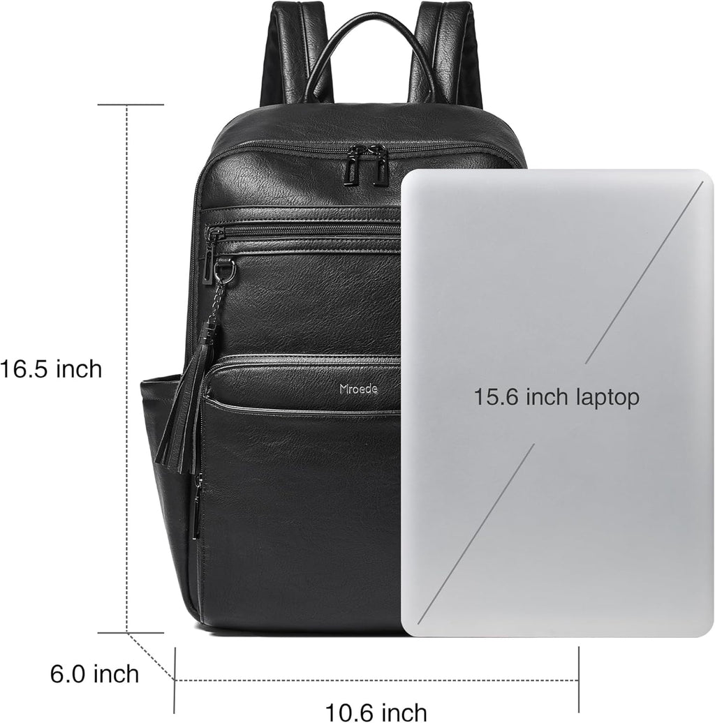 Laptop Backpack for Women,Leather Backpack with 15.6 Inch Laptop Compartment,Large Capacity Computer Backpacks Purse,Carry-On Travel Backpacks,Casual Daypack for Work Business College,Black