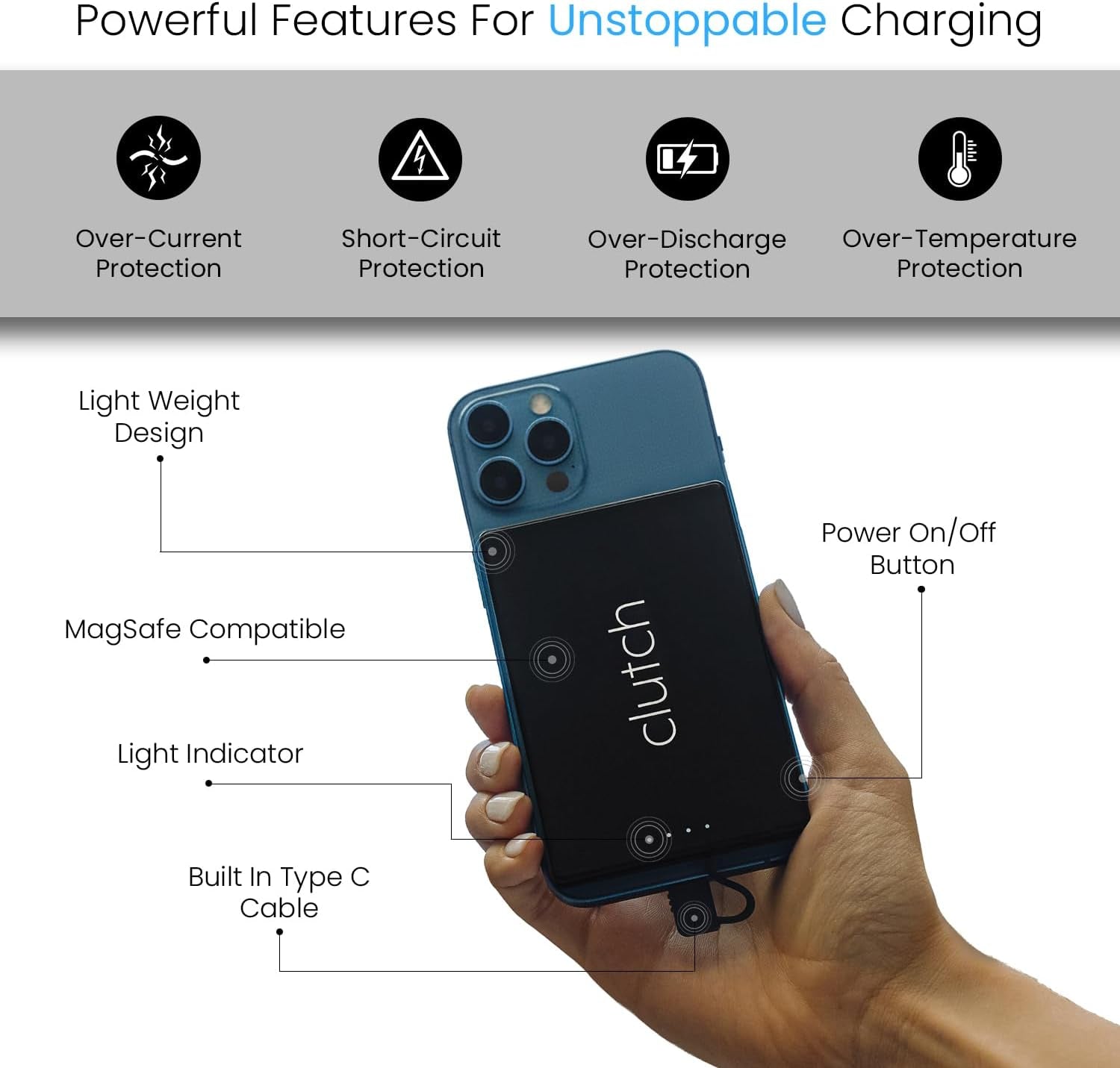 Pro – World'S Thinnest Portable Charger – USB-C Power Bank 5000Mah – Magnetic Built-In Cable – TSA Approved Travel Charger – Iphone 15/16/17 & Android – Black