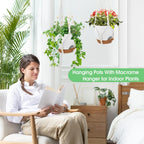 8'' Self Watering Hanging Planters with 2 Kinds of Plant Hangers,2 Pack | Hanging Planters for Indoor Outdoor Plants, Drainage Holes, Removable Tray, Hanging Basket for Home Garden