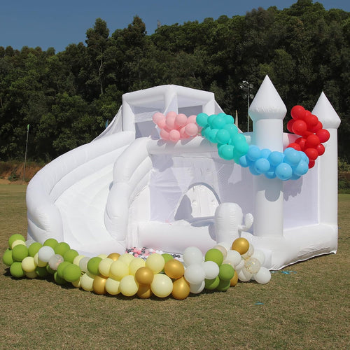 16FT Commercial White Bounce House for Kids & Adults with Slide & Ball Pit | 100% PVC Inflatable Bounce House with Slide, Ball Pit and Blower, Ideal for Weddings, Parties, Backyard Events and Family Fun