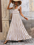 Women Dresses 2026 Summer Floral Sleeveless Maxi Dress Casual | Spaghetti Strap Tiered Flowy Beach Long Dress, Boho Floral Striped Dress, a Line Sun Dresses Pockets, Wedding Guest Dress