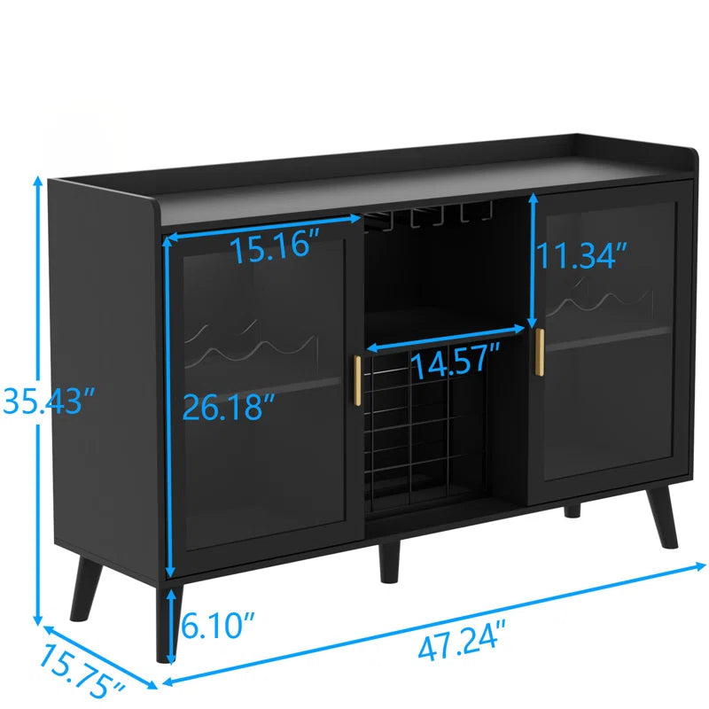 Ermo Wine Bar Cabinet with Led Light, Home Coffee Cabinet with Wine and Glass Rack