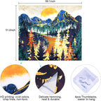 Mountain Wall Hanging Tapestry - Forest Trees Art, Sunset, Road in Nature Landscape Home Decor for Room (51.2 X 59.1 Inches)
