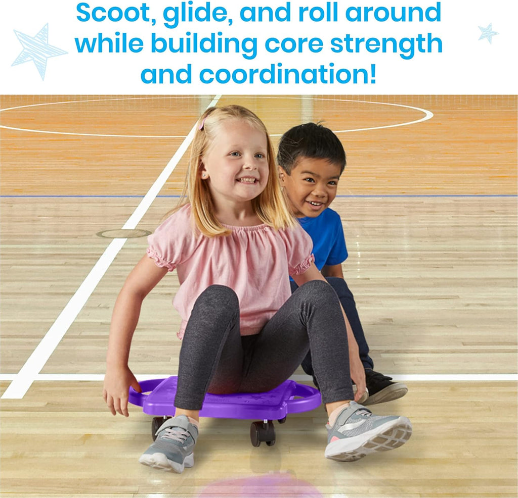 Red Indoor Scooter Board with Handles, Sit down Floor Scooter, Gym Activities for Kids, Indoor Sport Recess Games, Physical Education Equipment, Gross Motor Toy