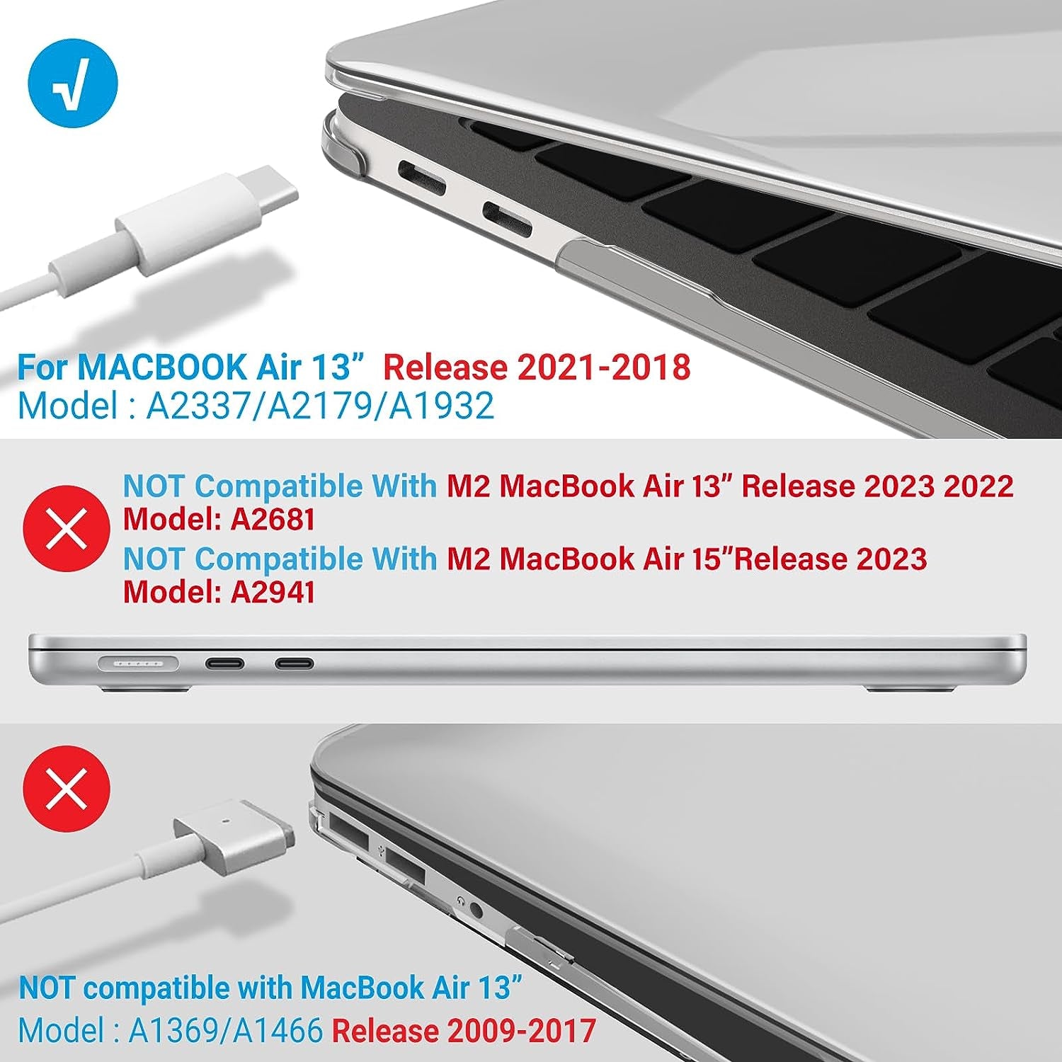 Compatible with 2022 2021 2020 Macbook Air 13 Inch Case M1 A2337 A2179 A1932, Plastic Hard Shell Case for Mac Air 13 Retina Display with Touch ID, Crystal Clear, MMA-T13CYCL