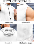 Mens Workout Hooded Tank Tops Gym Sleeveless Hoodies Bodybuilding Cut off Muscle T-Shirts White, X-Large
