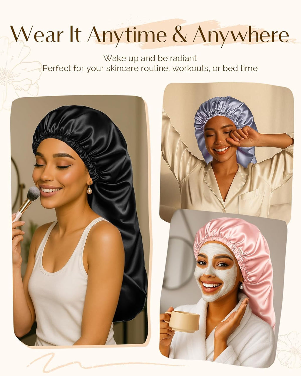 Adjustable Satin Sleep Bonnet, Double Layer Extra Long Hair Bonnet | Natural Hair Silk Feeling Bonnet for Braids, Locs, Curls - Women’S Night Hair Protection Cap