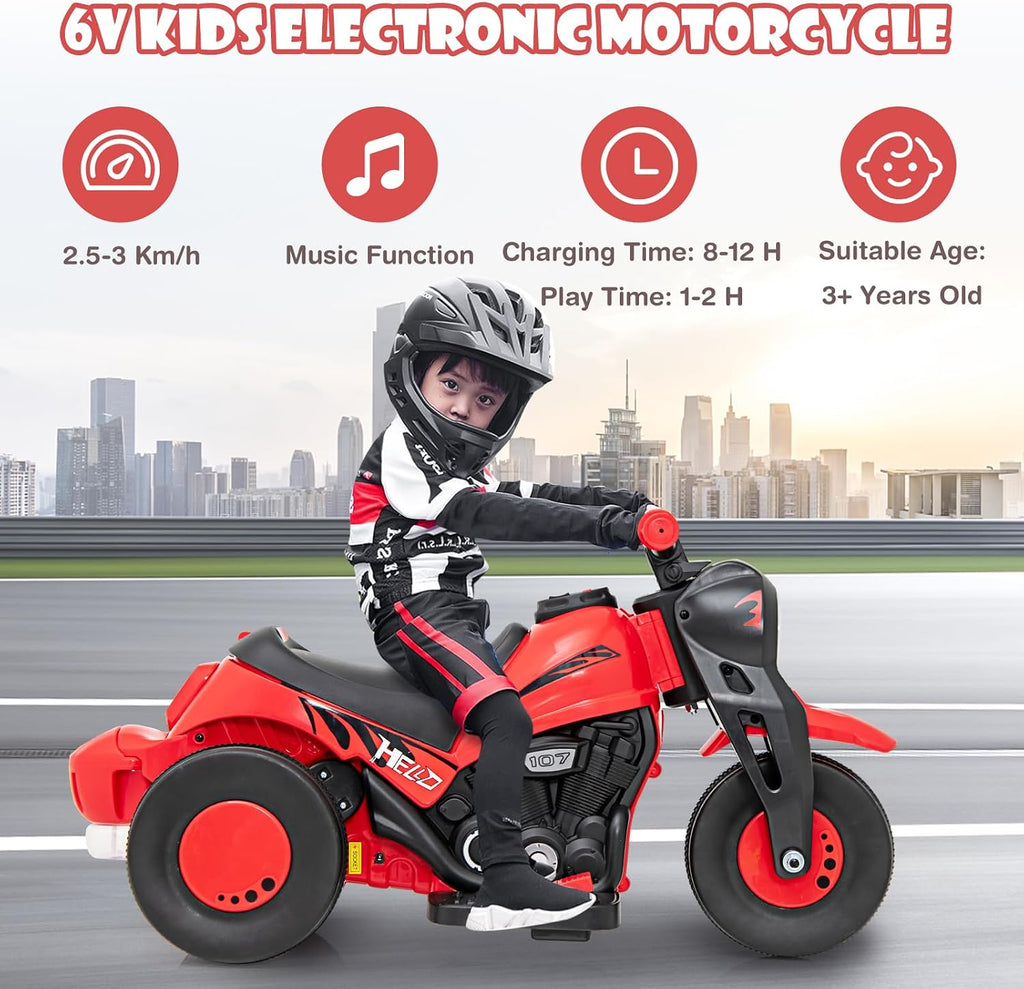 Kids Motorcycle, 6V Electric Ride on Car with Automatic Bubble Function, Foot Pedal, Headlight, Music, 3 Anti-Skip Wheels Vehicle for Children, Toddler Ages 3+