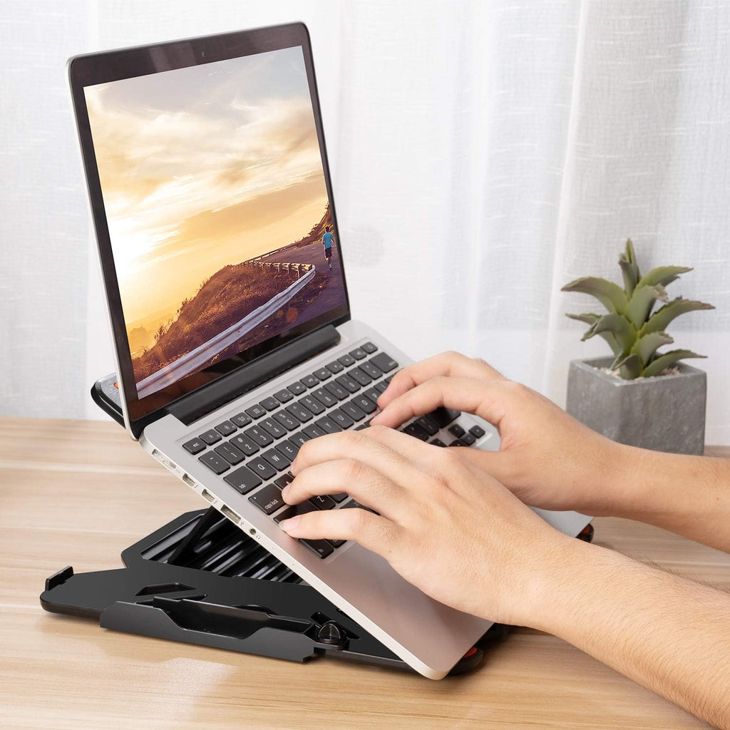 Ergonomic Adjustable Laptop Stand for Desk with Phone Holder & 360° Rotation - Foldable Portable Stand for 10-17" Laptops, Macbook Pro 16", Gaming Laptops, Tablets | Heavy-Duty & Ventilated Design