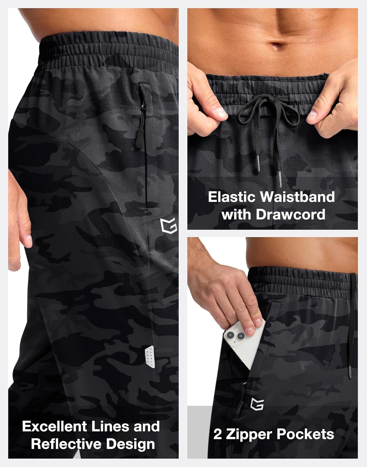 Men'S Joggers with Zipper Pockets Lightweight Athletic Workout Pants Quick Dry Sweatpants for Men Running Hiking