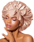 Double Layer Silk Bonnet for Sleeping for Women Satin Lined Bonnet Night Cap for Curly Hair with Tie Band,Champagne