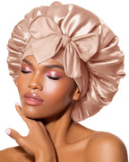 Double Layer Silk Bonnet for Sleeping for Women Satin Lined Bonnet Night Cap for Curly Hair with Tie Band,Champagne