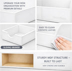 Desk Organizer - Multifunctional Leather Desktop Pen Holder Storage Box - Business Card/Pen/Pencil/Mobile Phone/Stationery Holder, White