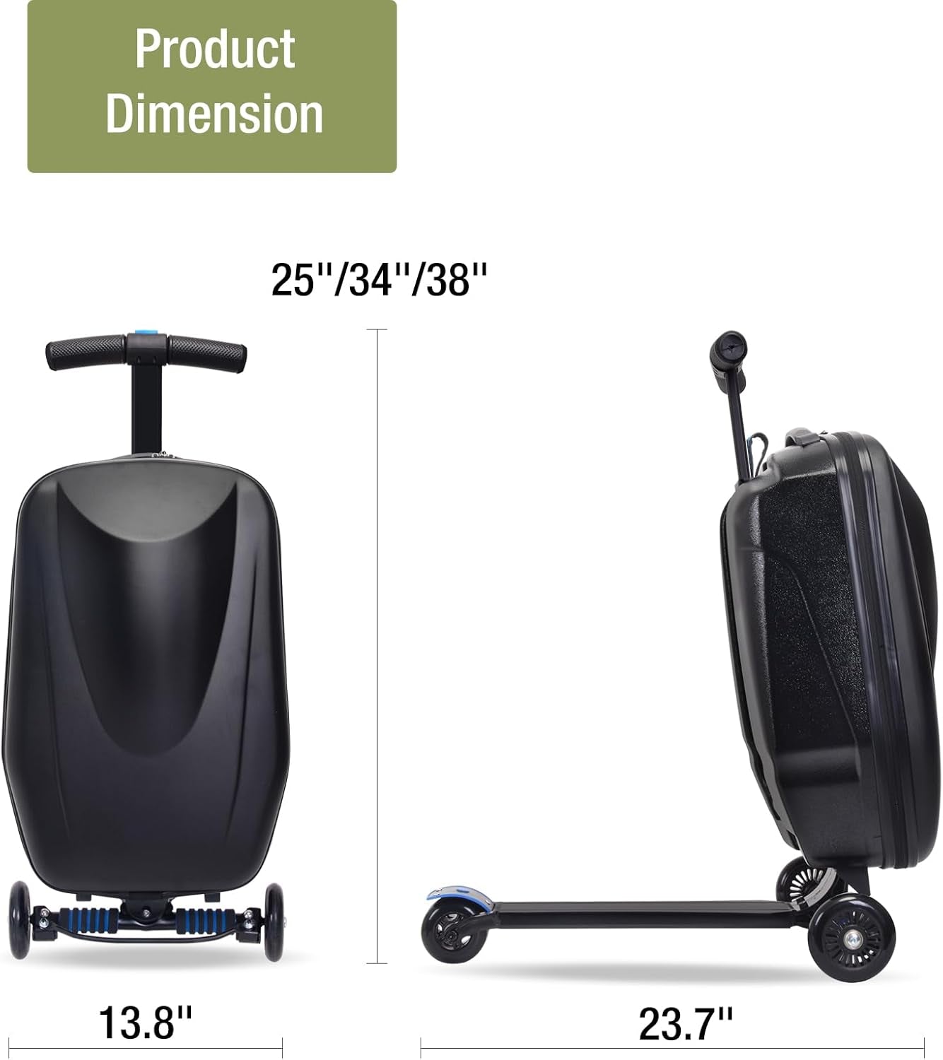 20" Scooter Suitcase for Kids, 2-In-1 Ride on Luggage with Wheels for Boys & Girls Ages 4-15, Foldable Hardshell Carry on Lightweight Travel Suitcase for Airplane