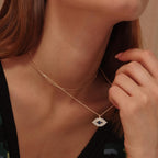 Gold Dainty Evil Eye Necklace for Women 18K Gold Plated Cute Delicate Solitaire Cubic Zirconia Boho Protection Evil Eye Minimalist Simple Necklace