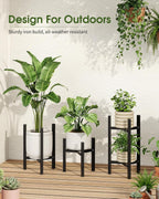3 Pack Plant Stand Indoor Adjustable, Metal Modern Indoor Plant Stand, Heavy Duty Single Plant Stands Outdoor Corner, Stable Plant Holder Indoor Stand, Fits 8 to 12 Inches Pots, Black
