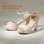 Women'S Platform Peep Toe Chunky High Heels | IN4 Mary Heeled Sandals Dress Wedding Bridal Party Shoes for Women Bride Bridesmaid