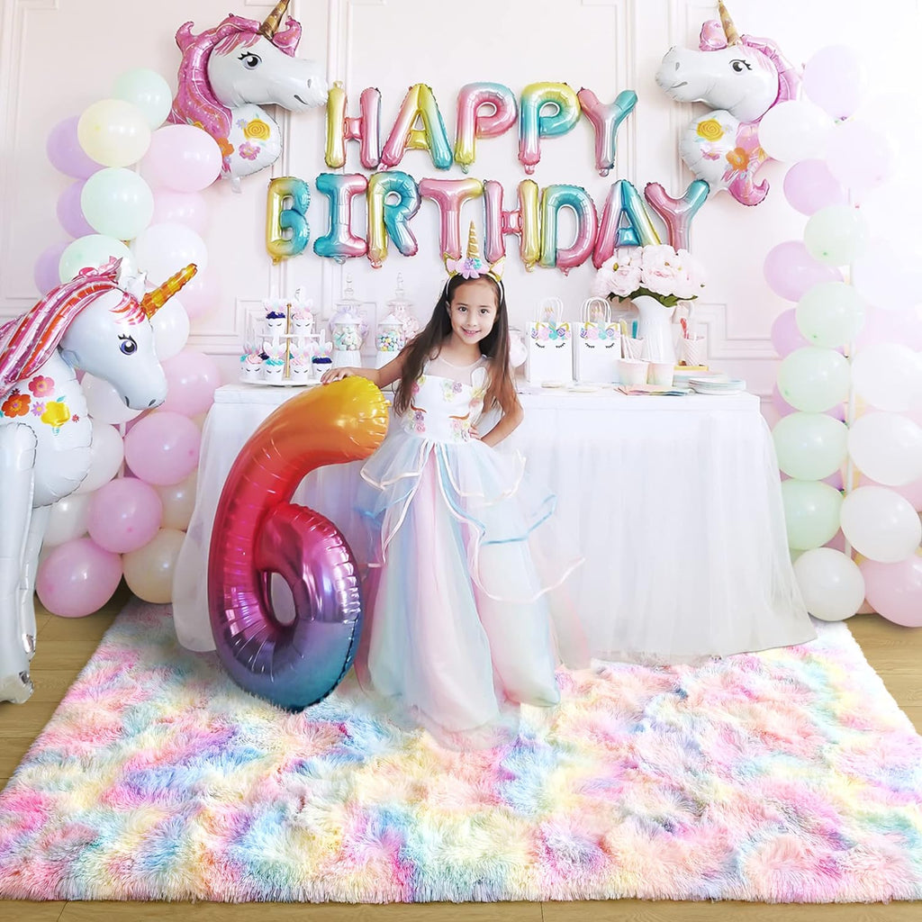4X6 Rainbow Fluffy Soft Area Rug Non-Slip for Kids Bedroom Nursery Playroom | Plush丨Stays Put丨Soft丨Fluffy丨No Shedding丨Lays Flat丨Girls Room丨Dorm丨Indoor丨Laundry丨Shag丨Fuzzy丨Furry丨Carpet丨Home Decor