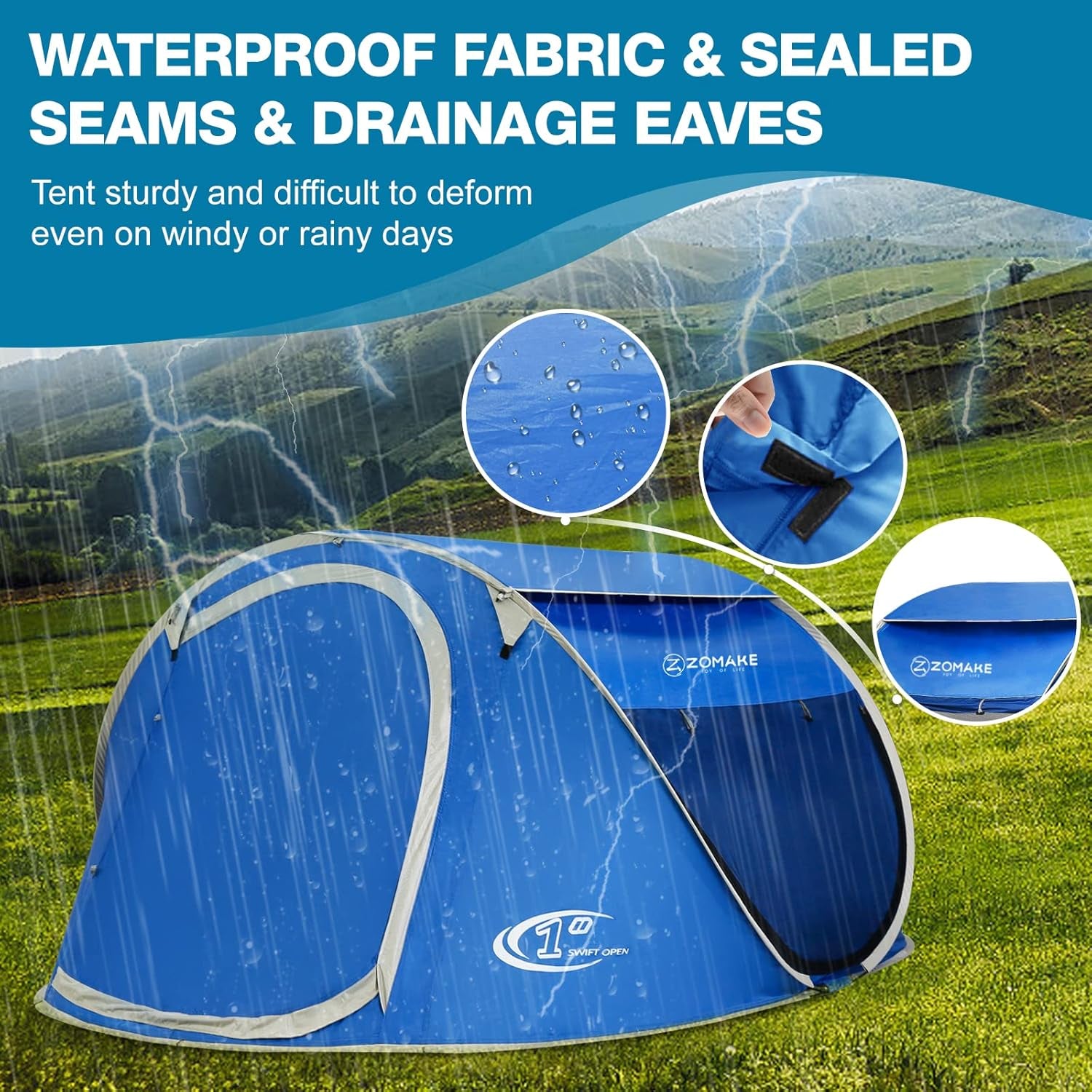 Easy Pop up Tent 2-4 Person Waterproof - Pop-Up Camping Tents Automatic Tent Throw Pop up Instant Flip Pop Tent for Camping,By ZOAMKE