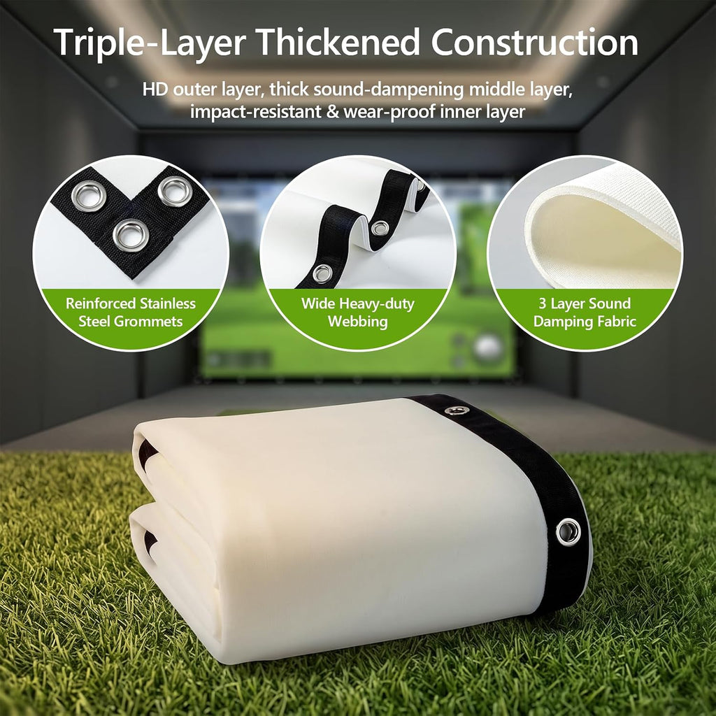 Golf Simulator Impact Screen, Triple Layer Projection Screen for Home, 3 Layer Pull down Golf Projector Screen, Ultra Clear Golf Simulators Screen for Home Golf Practice (10'×8')