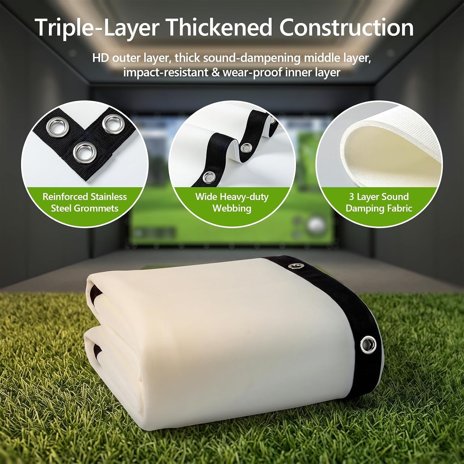Golf Simulator Impact Screen, Triple Layer Projection Screen for Home, 3 Layer Pull down Golf Projector Screen, Ultra Clear Golf Simulators Screen for Home Golf Practice (10'×8')