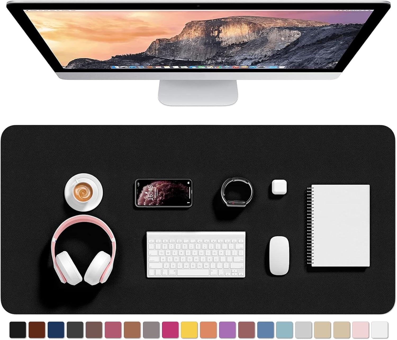 Desk Pad, 35.5" X 17" PU Leather Desk Mat, XXL Extended Mouse Pad, Waterproof Desktop Blotter Protector, Non-Slip Ultra Thin Large Laptop Keyboard Writing Mat for Office Home, Black