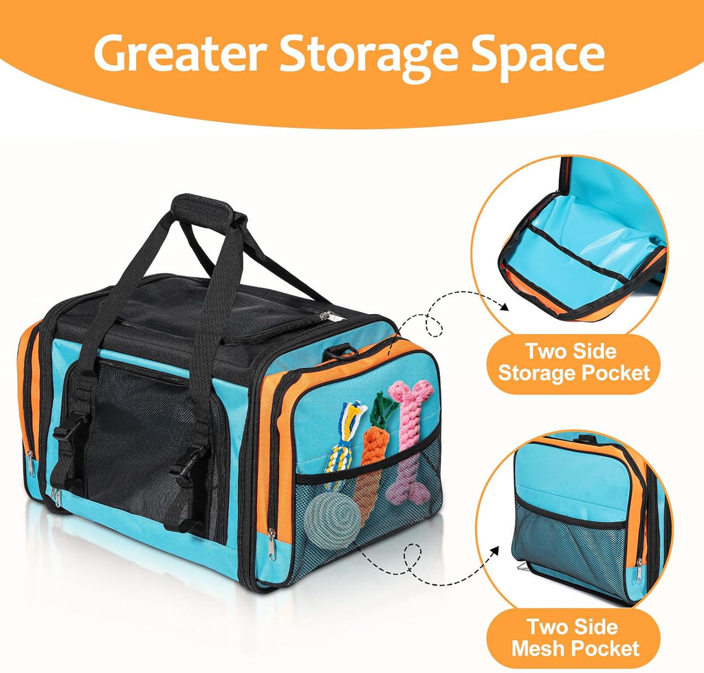 Large Cat Carrier for 2 Cats, Pet Carrier, Dog Carrier for Small Dogs, Cat Carrier Soft, Collapsible Large Pet Carrier for Traveling Indoor and Outdoor Uses - Blue 23"X13"X13"
