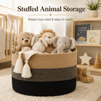 Large Blanket Basket (20"X13"),Woven Rope Baskets for Storage Baby Laundry Hamper, Cotton Rope Blanket Basket for Living Room, Laundry, Nursery, Pillows,Baby Toy Chest (Jute/Black)