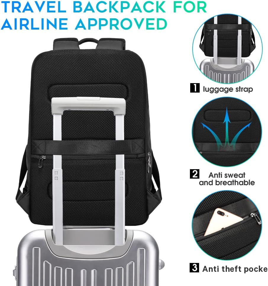 Business Smart Backpack Waterproof Fit 15.6 Inch Laptop Backpack with USB Charging Port,Travel Durable Backpack, Black（No Usb）, L, Travel Backpacks