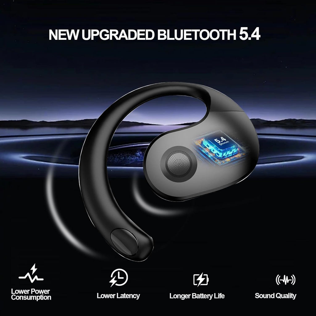 Open Ear Headphones Wireless Bluetooth 5.4, OWS Hanging Earphones Wireless Earbuds with Earhooks and Mic, IPX5 Waterproof, 48H Range, Out of Ear Earbuds for Sports Running Workout Driving(Black)