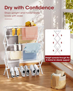 Foldable Clothes Drying Rack – Metal Laundry Drying Rack with Non-Slip Feet, 3-Tier Space-Saving Clothing Rack for Organization, Indoor & Outdoor Use, 11.4" D X 29.1" W X 37.4" H, White