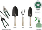 8-Piece Garden Hand Tool Set - Canvas Tote Gardening Tool Kit with Snip, Pruner, Rake, Trowel, Shovel, Spray Bottle, and Soft Wire Tie by