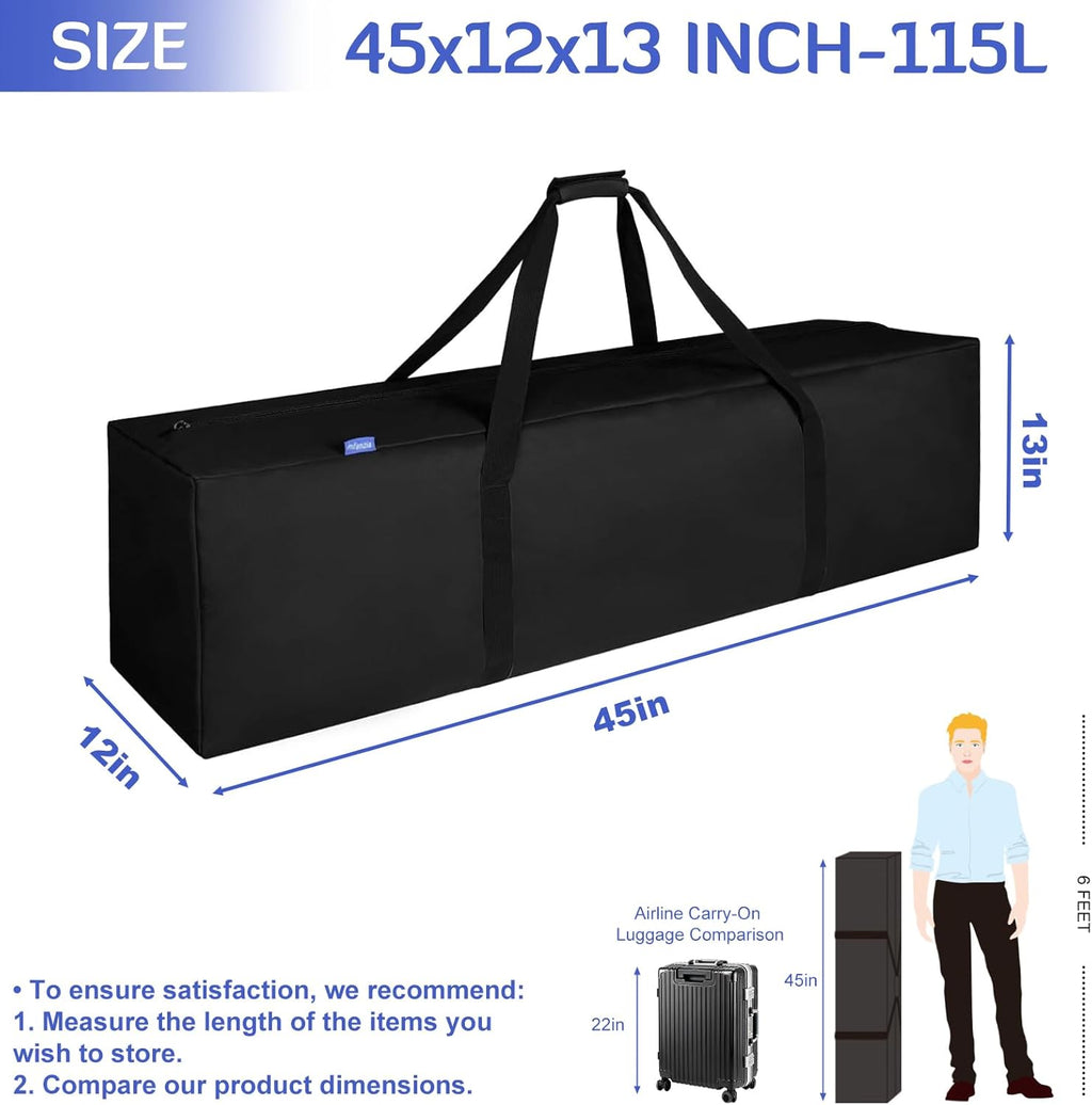45Inch Sports Duffel Travel Bag, 115L Extra Large Duffel Luggage Bag with Upgrade Zipper, Water Resistant & Foldable Equipment Storage Bag for Camping Tent Tripod Fishing, 2PCS