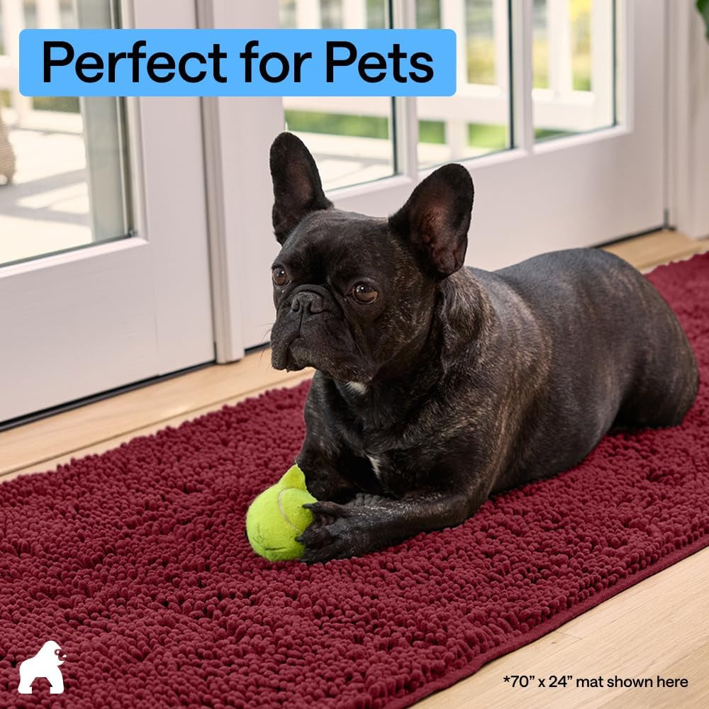 GORILLA GRIP Soakstopper Dog Door Mat, 60X36 Machine Washable Rug Absorbent Doormat Captures Moisture Mud Dirt, Quick Dry Soft Chenille Entryway Rugs Indoor Entrance Mats for Dog Paws, Burgundy