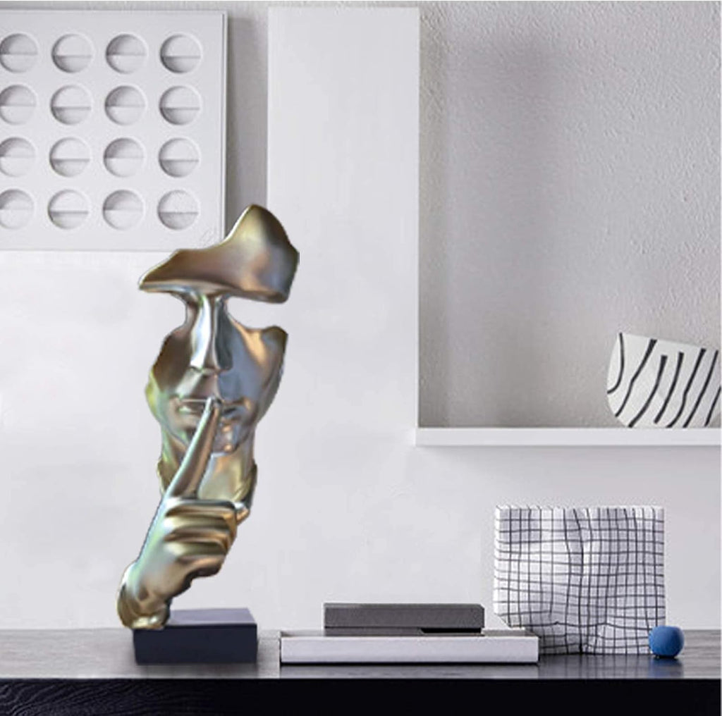 Abstract Statues Silence Is Gold Decorative Objects (Silver) | Modern and Simple Resin Figurine,Desk Decoration for Office Home Piano Decor