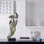 Abstract Statues Silence Is Gold Decorative Objects (Silver) | Modern and Simple Resin Figurine,Desk Decoration for Office Home Piano Decor