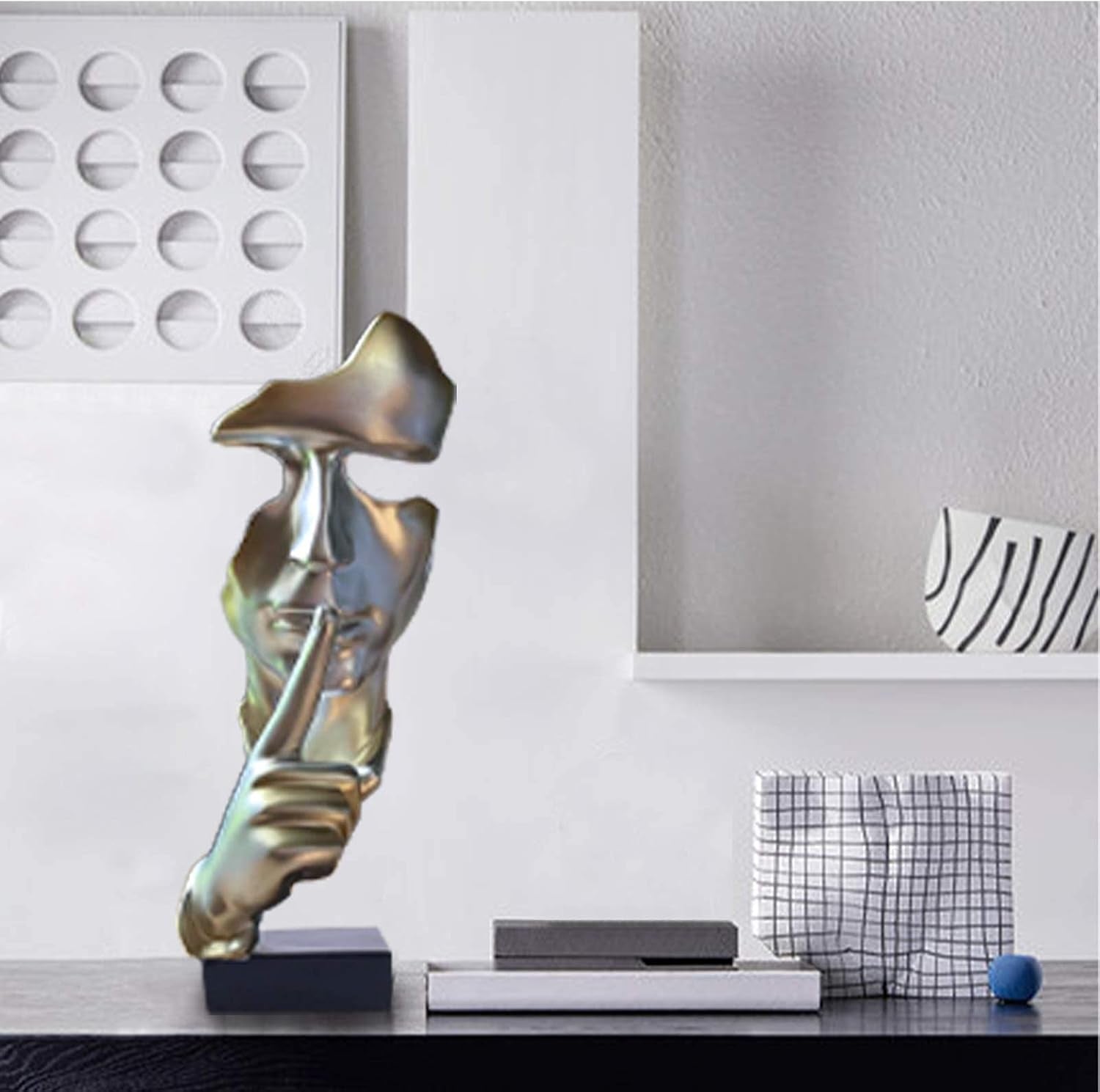 Abstract Statues Silence Is Gold Decorative Objects (Silver) | Modern and Simple Resin Figurine,Desk Decoration for Office Home Piano Decor